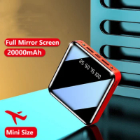 20000mAh Mini Power Bank Mirror Screen LED Digital Display Powerbank Portable Charger External Battery Pack Power Bank for Phone