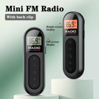 Mini Pocket FM Radio 76-108MHZ Rechargeable Portable Radio Receiver with Backlight LCD Display 3.5mm Headphone Receiving Antenna