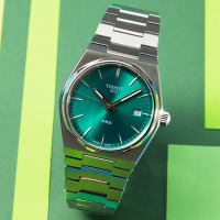 TISSOT天梭 官方授權 PRX系列 復古簡約石英腕錶-綠 禮物 推薦 40mm/T1374101109100