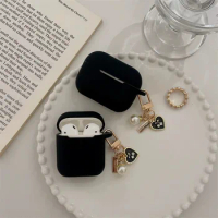 Black Love Pearl Key chain Cover For Apple Airpods 1 2 Pro Case Silicone Soft Earphone Shell For Airpods 3 Charging Box Shell