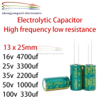 10pcs 13x25mm 16v4700uf 25v3300uf 35v2200uf 50v1000uf 100v330uf green High frequency low resistance Electrolytic Capacitor