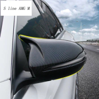 Car styling Carbon fiber for Mercedes Benz C E class W205 W213 GLC rearview mirror frame door Horn Covers Stickers accessories