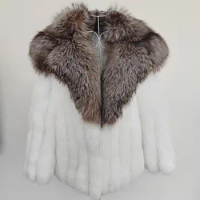 Winter Jacket Vest lapel Luxury Furry Fur 100%Natural Real Fox Fur Coat For Women's Warm Coat Big Size Clothes For Women White