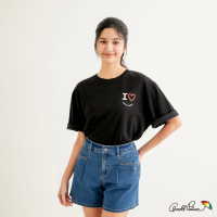【Arnold Palmer 雨傘】女裝-愛心微笑LOGO刺繡T恤(黑色)