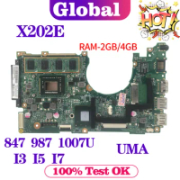 Notebook X202E Mainboard For ASUS X200E X201E S200E X201EP X201EV Laptop Motherboard 847/987/1007U I3 I5 I7 2GB/4GB-RAM