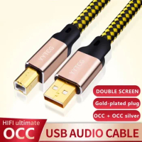 USB2.0 Cable Silver Plated USB Square Port OCC Digital DAC Audio A-B Alpha High End Computer Sound Card Mixer USB Data Cable