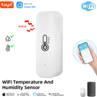 Tuya WiFi Temperature and Humidity Sensor Indoor Humidity Sensor Battery Powered APP Monitoring Work With Alexa Google Home