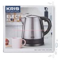 Kris 1.2Liter Electric Kettle Teko Listrik Warna Silver Perak Stainless Steel Krisbow Ketel Krischef