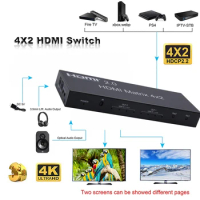 4K HDMI Matrix Switch 4 x 2 HDMI 2.0 Matrix Switch Support 4K@60hz 3D - FullHD 1080p Support-4 input 2 output Matrix Switch