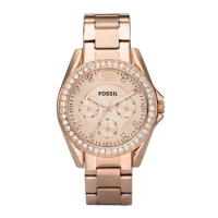 FOSSIL 璀璨三眼女錶 不鏽鋼錶帶 施華洛世奇水晶 玫瑰金錶面 防水100米 (ES2811)