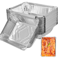 50Pcs Aluminum Foil Trays 1100ml Non-Stick Baking Pans Food Grade BBQ Bowl Disposable Aluminum Foil Packaging Box Kitchen Tools