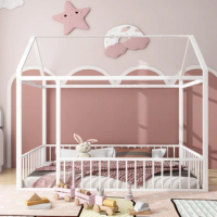Metal bed frame with fence, modern cute design crib, children's bed, bedroom single bed, fairy bed