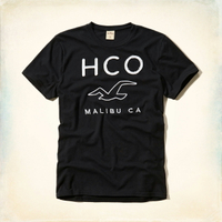 美國百分百【Hollister Co.】T恤 HCO 短袖 T-shirt 海鷗 黑色 logo 文字 S L E966