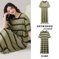 冰絲螺紋夏季跨境睡衣批發女夏帶胸墊可愛涼感睡裙家居服過膝