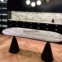 Italian Light Luxury Natural Marble Ellipse Dining Table French Entry Lux Marble Modern Simple Dining Table