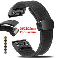 Crazy Horse Leather Silicone Strap for For Garmin Tactix 7 Pro Fenix 6X 7X 7pro 6 5plus Magnetic Buckle for Garmin 26mm 22mm 20