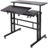 Mobile Laptop Sit-Stand Desk, Height Adjustable Standing Tiltable Top Desk, 31.5 inch Stand Up Computer Desk for Home Office