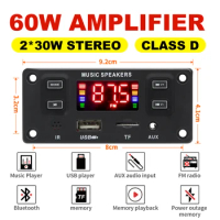 2*30W 60W Amplifier Car Audio USB TF FM Radio AUX Module Bluetooth 5.0 12V MP3 WMA Decoder Board MP3 Player with Remote Control