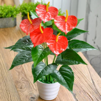 18 Heads Artificial Anthurium Red Green Plastic Plants Home Garden Living Room Bedroom Decoration Fake Plants Home Decor