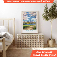 Tranh treo tường, Boston City Travel Poster, Boston Wall Art, City Skyline Artwork, tặng kèm đinh tr