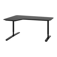 BEKANT 轉角書桌/工作桌 左側, 黑色/實木貼皮 梣木/黑色, 160 x 110 公分