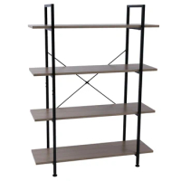 3/4-Tier Industrial Bookcase and Book Shelves Book Rack Vintage Wood and Metal Bookshelves Bookcase Shelf US Warehouse