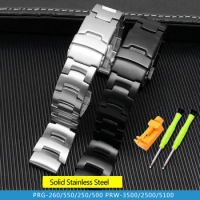 For PROTREK Casio PRG-260 PRG-270 PRG-550 PRW-3500/2500/5100 Watch Band Strap Silver Black Stainless Solid Steel Watchband 18mm