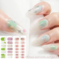 Floristic Semi Cured Gel Nail Stickers Full Cover French Nail Art Gel Nail Polish Strips 14 Strips Nail Patch