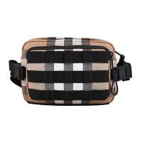BURBERRY 巴寶莉  PADDY底部灰字LOGO復古格紋帆布設計胸掛腰包(米x黑)