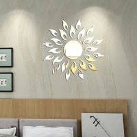 Sun Mirror Wall Sticker DIY Sun Flower Self Adhesive 3D Wall Decal Removable Mural Wallpaper for TV Background Art Home Decor