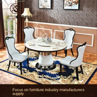 Dining room light luxury marble dining table chair combination post modern household round dining table with turntable