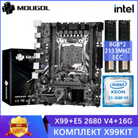MOUGOL NEW X99 DDR4 Motherboard Set with Xeon E5 2680 V4 LGA2011-3 2680v4 CPU 16GB 2133MHz DDR4 REG ECC RAM Memory