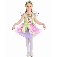 Girls Flower Fairy Elfin Costume Dresses Kids Halloween School Stage Princess Cosplay