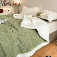Luxury Soft Lamb Wool Blanket, Winter, Office, Leisure Nap, Sofa Throw Blankets, Double Layer, Warm Cashmere, Coral Bed Sheet
