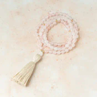 Rose Quartz Mala Beads, 108 Mala Necklace for Women, Crystal Prayer Beads, Gemstone Mala, Yoga Gift for Her, Crystal Gift for