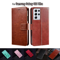 Cover For Samsung S21 Ultra Case SM-G998 Flip Phone Protective Shell Funda Case For Samsung Galaxy S 21 S21Ultra Leather Book