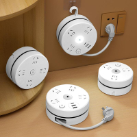 可收納排插帶線多功能插座家用電插座帶開關帶usb充電轉換器圓形【博野家居】