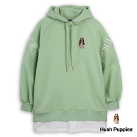 【Hush Puppies】女裝 帽T 品牌繡花內刷毛長版假兩件帽T(淺綠 / 34202105)
