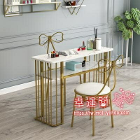 美甲桌 現代網紅美甲桌子經濟型金色美甲桌單人小型簡易美甲桌椅組合T
