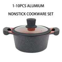 kitchen Aluminum uakeen cuisine accessories granite non stick nonstick glass pots sets cooking cookware set