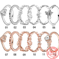 Original 925 Sterling Silver Sparkling Love Wishing Bone V-Shaped Diamond Ring Brand Couple 925 Rose Gold Ring Fit Brand Gift