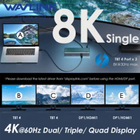 Wavlink Thunderbolt 4 Quad 40Gbps Cable/Docking Station With 98W Laptop PD Single 8K@30Hz Quad 4K@60Hz 2.5G For MacBook Pro/Air