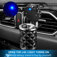 Car Ashtray With LED Light Portable Universal Alloy Ash Tray Aluminum Cup Smokeless Auto Ashtray Flame Retardant Accessories New