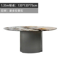 Luxury stone dining table villa Italian style minimalist marble round table with turntable