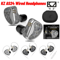 KZ AS24 Wired Headphones 12 BA Units Tunable In Ear Flat-Head Wired Earphone Headset Detachable 0.75mm 2Pin Sport Earbuds Mic