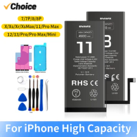 Choice Phone Battery For iPhone 7 8 Plus 11 12 Pro MAX XR XS Battery Change Replacement Bateria For iPhone X Battery With Tools