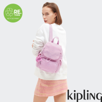 『猴子包』Kipling 溫柔櫻花粉紫色拉鍊掀蓋後背包-CITY PACK MINI
