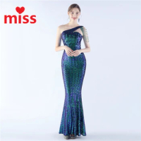 Luxury Party Dress 2024 Haute Couture Beaded One-shoulder High-end Miss Mermaid Long Wedding Banquet Evening Dress Traf Veste