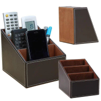1 pcs PU Leather Remote Control Holder, Leather Remote Control Organizer Storage Box, Desktop Organi