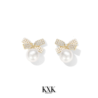 蝴蝶結珍珠耳釘新款潮小眾設計感高級耳飾氣質網紅耳環